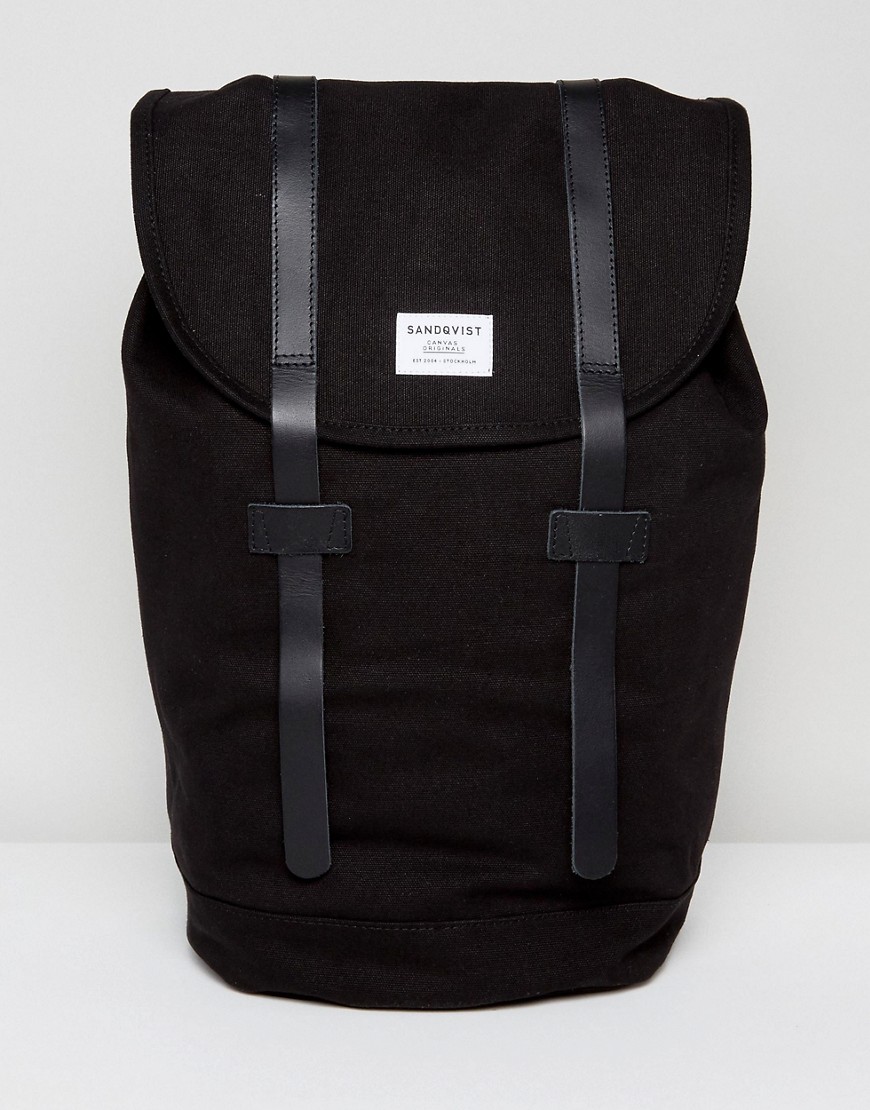 Sandqvist Stig Organic Cotton Backpack With Leather Straps - Black