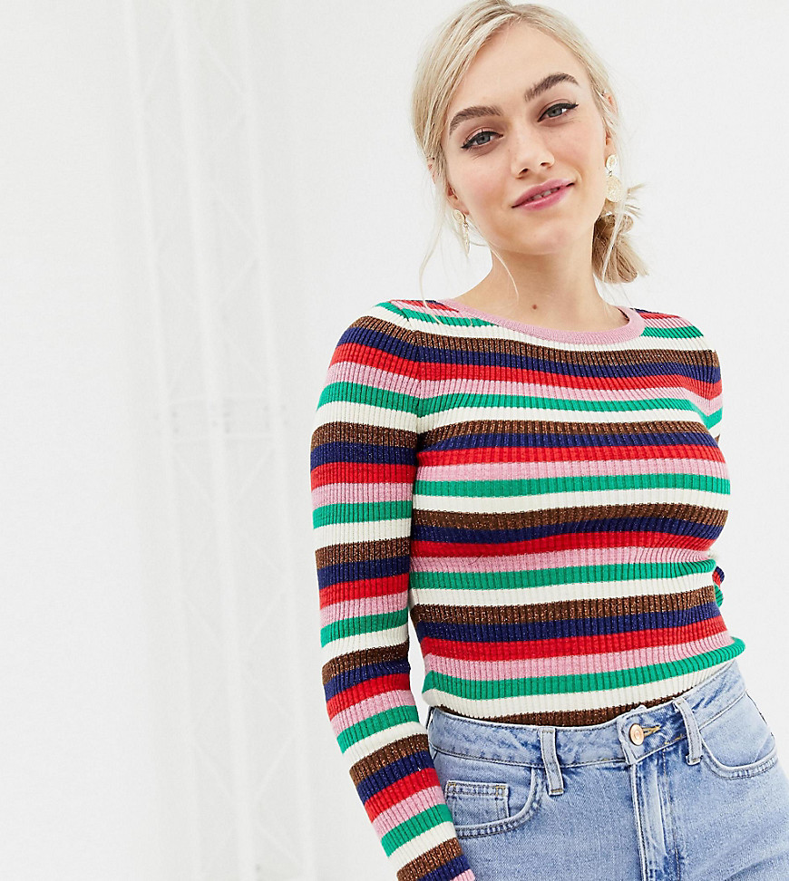 New Look Petite Rainbow Stripe Knitted Top