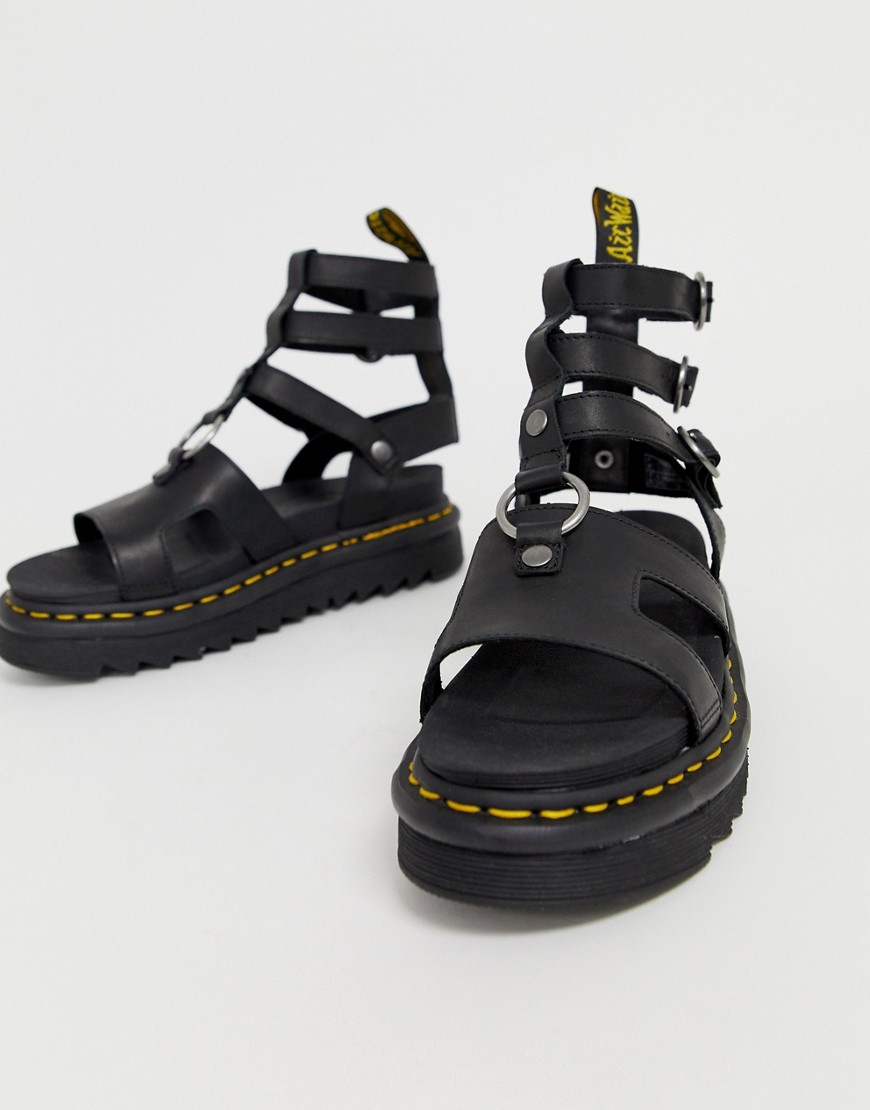 DR. MARTENS' ADAIRA GLADIATOR LEATHER CHUNKY SANDALS IN BLACK - BLACK,24637001