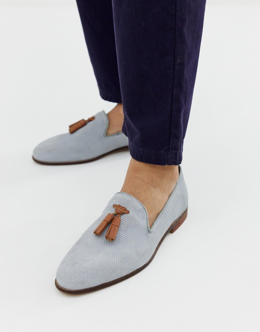 KG by Kurt Geiger loafers in blue suede with contrast tassel detail