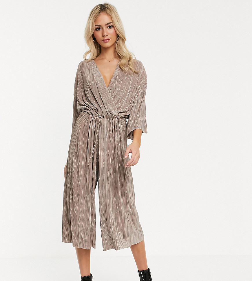 Another Reason relaxed wrap front jumpsuit with toggle tie in crinkle fabric