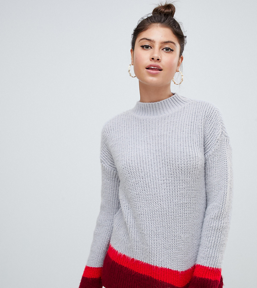 Missguided colour block high neck jumper in grey