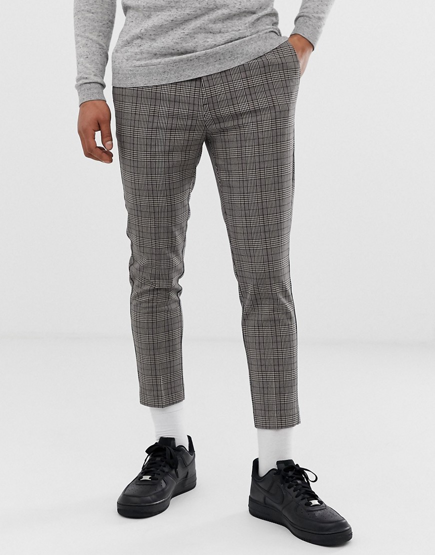 New Look cropped check trousers in brown
