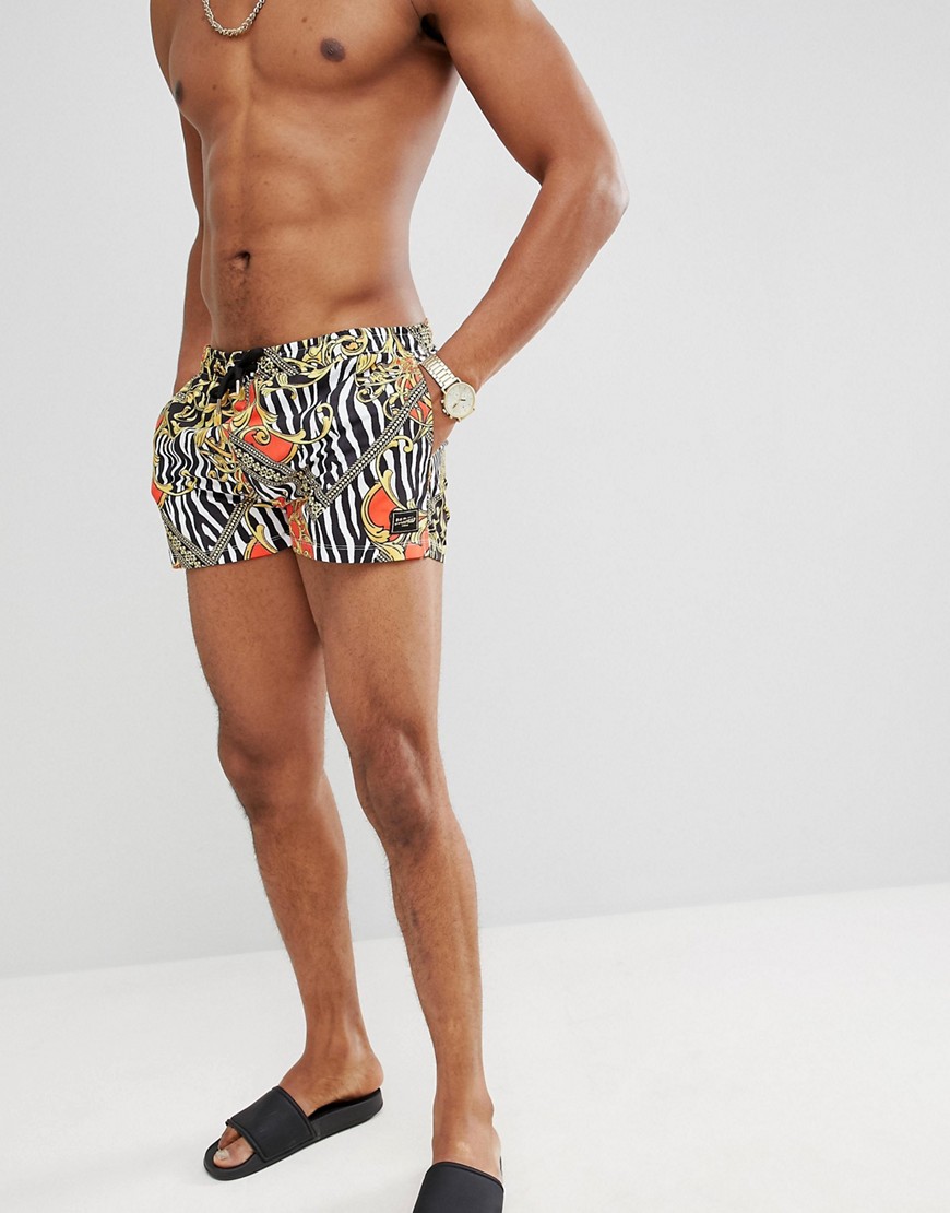 Jaded London swim shorts in zebra baroque - Black