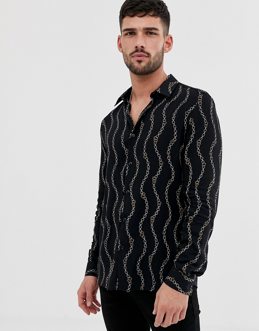 River Island shirt with chain detail in black