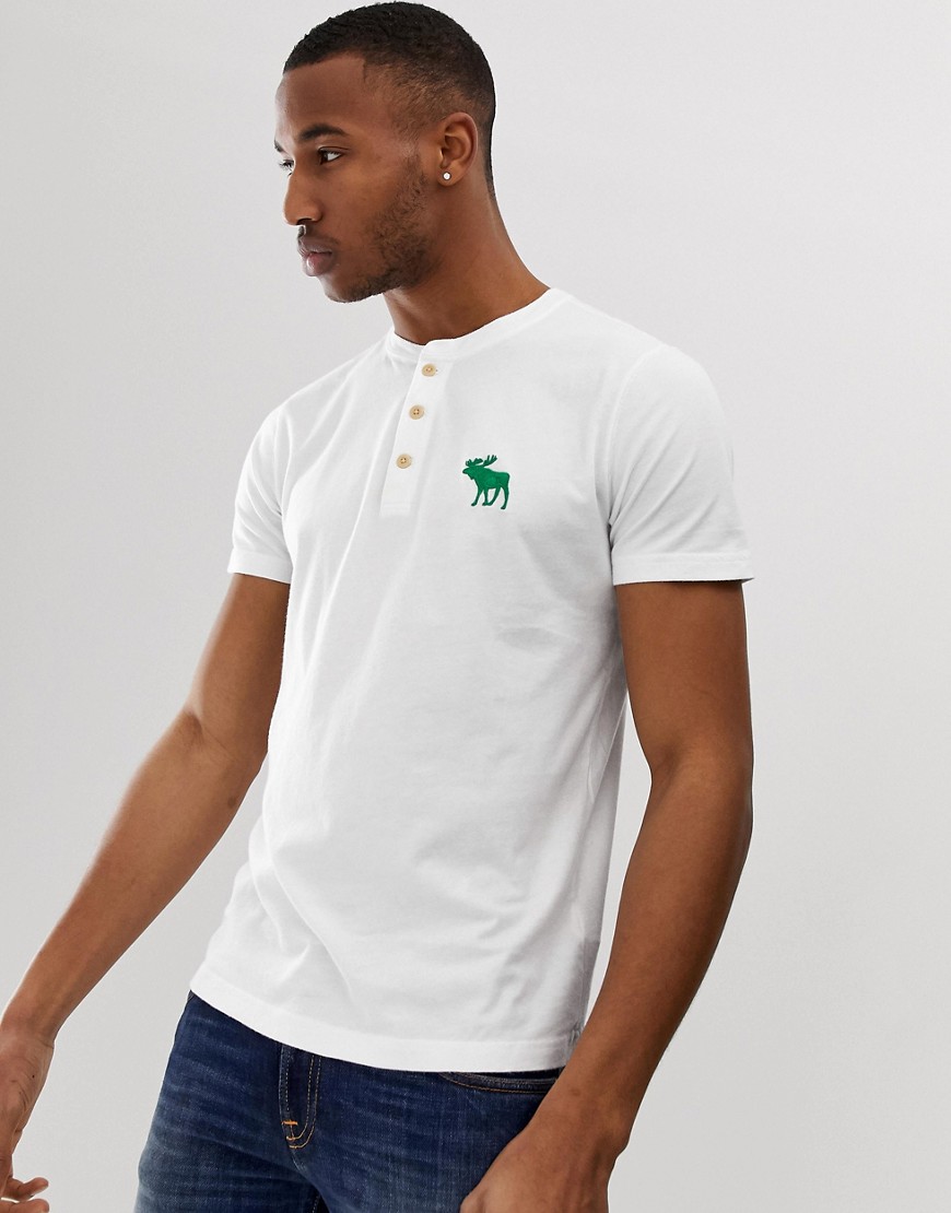 Abercrombie & Fitch exploded icon logo henley t-shirt in white