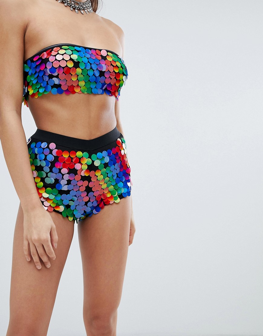 Jaded London Festival Hot Pants In Rainbow Sequins Co-Ord