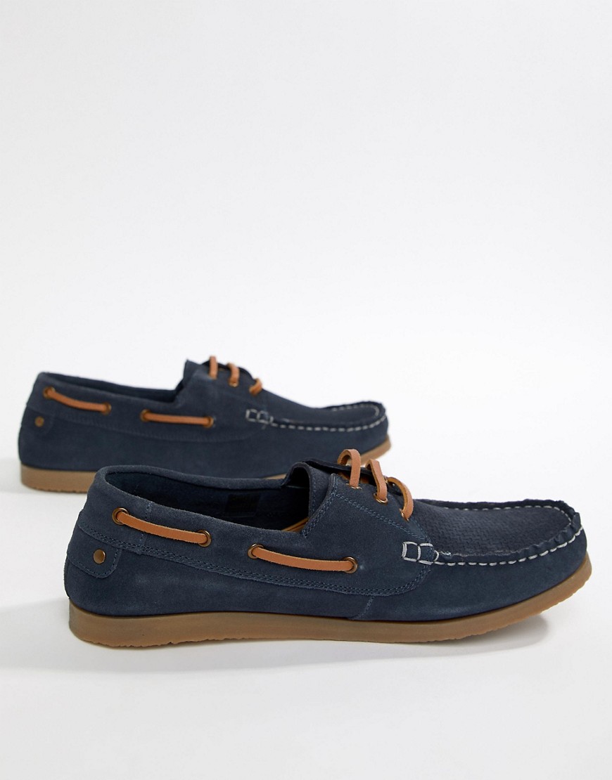 Dune Boat Shoes In Navy Suede - Blue