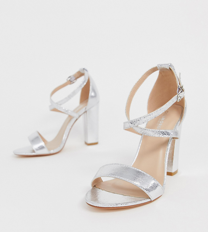 Glamorous Wide Fit cross strap heeled sandals in silver