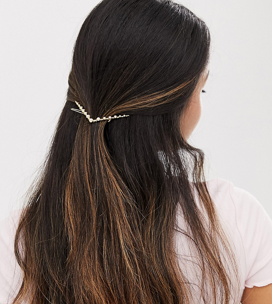 Orelia Exclusive gold plated faux pearl embellished V hair clip