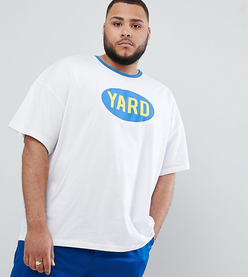 ASOS DESIGN Plus oversized t-shirt with yard text print and contrast ringer
