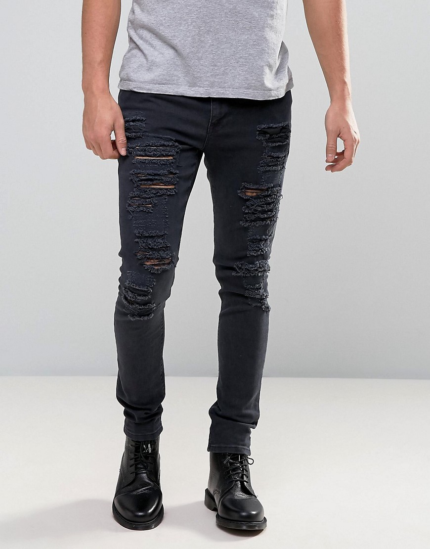 ASOS Super Skinny Jeans With Extreme Rips - Black
