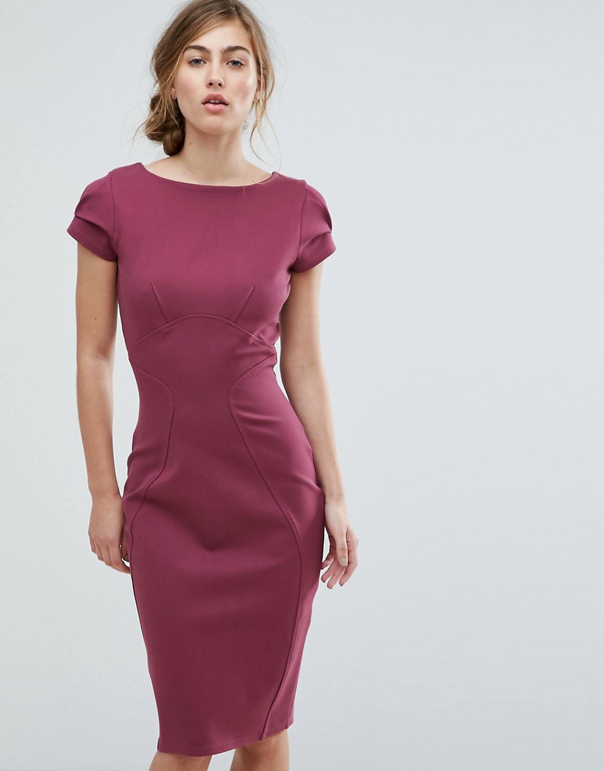 Closet London Pencil Dress With Ruched Cap Sleeve - Plum