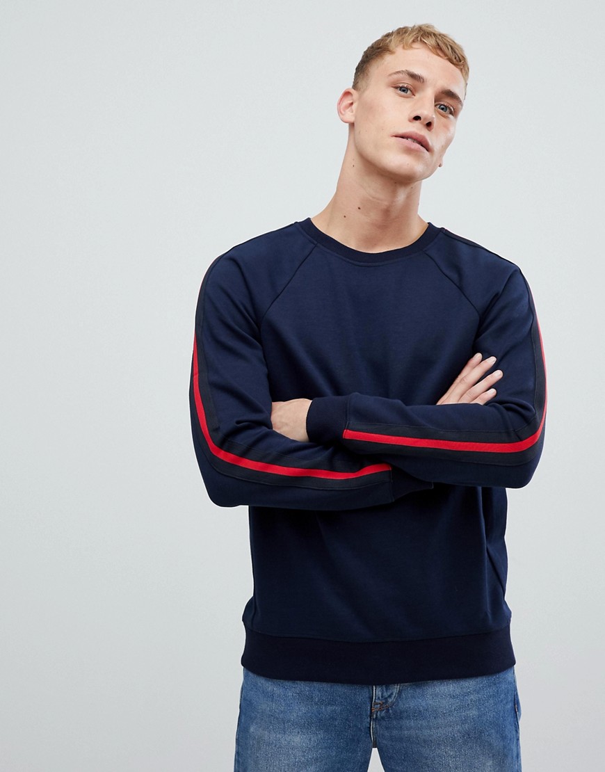 United Colors Of Benetton crew neck sweatshirt with taped sleeves in navy