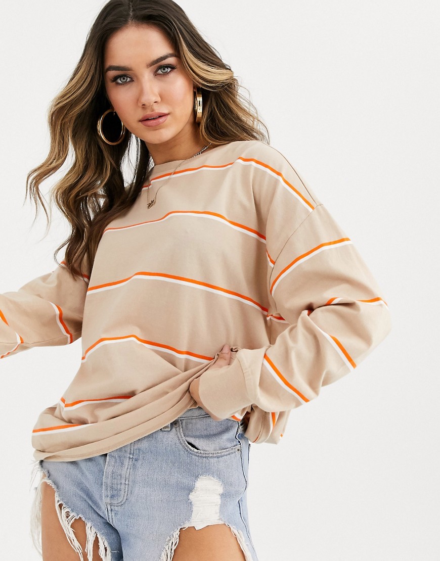 ASOS DESIGN long sleeve top with cuff detail in stripe