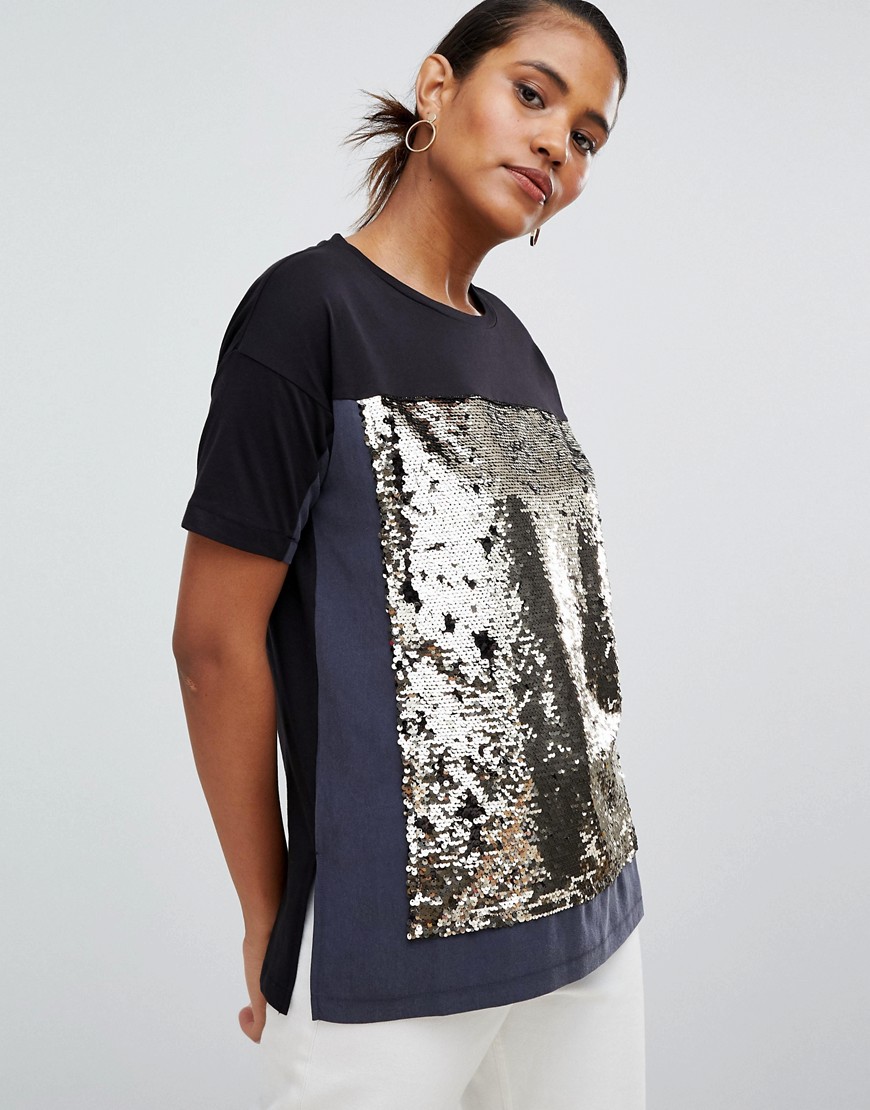 French Connection Oversized T-Shirt with Sequin Panel