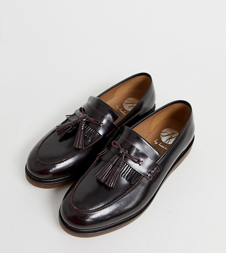 H by Hudson Wide Fit Calne loafers in burgundy high shine