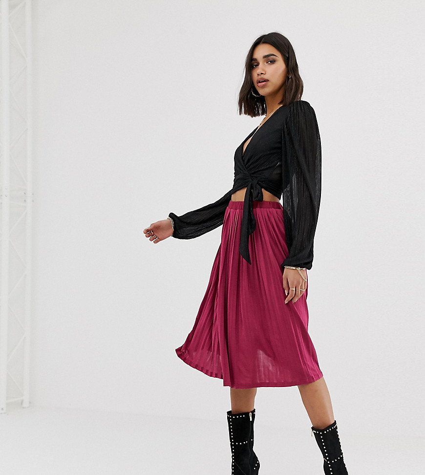 Missguided exclusive pleated midi skirt in raspberry