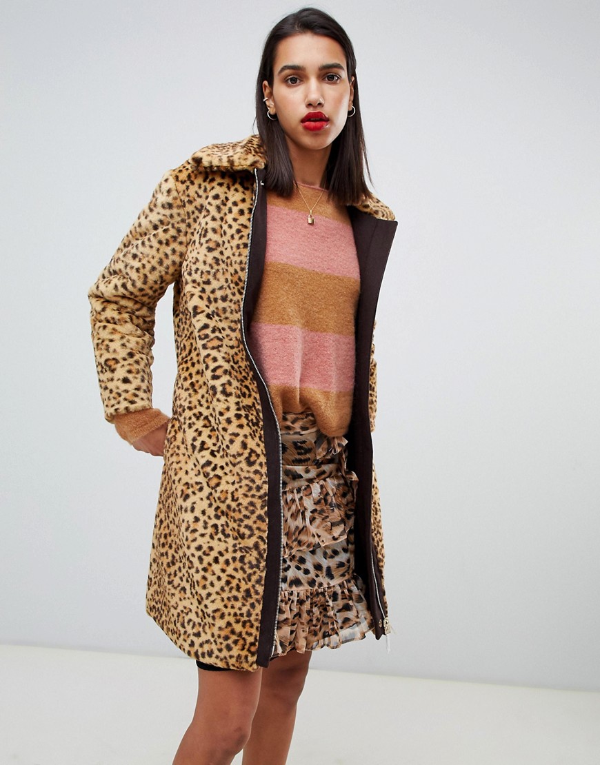 Max & Co Faux Fur Leopard Coat