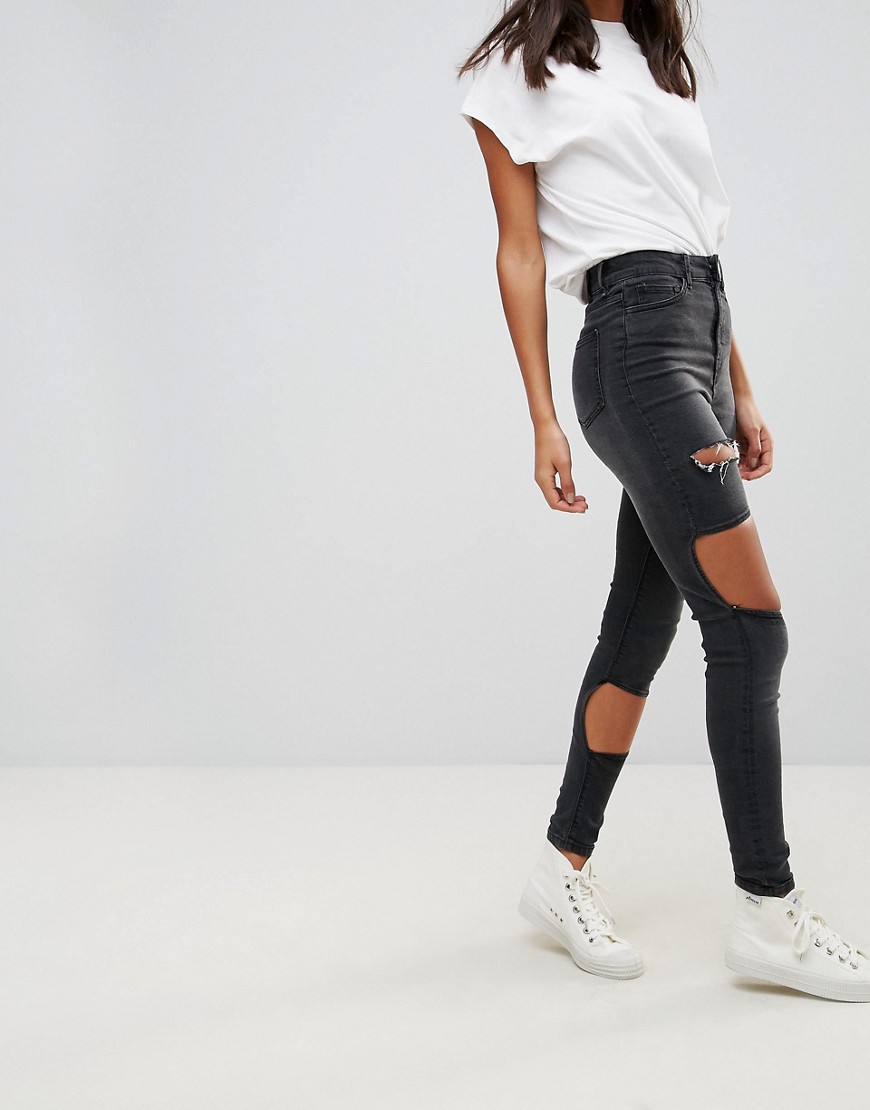 Waven Anika High Rise Destroyed Skinny Jeans - Vintage black