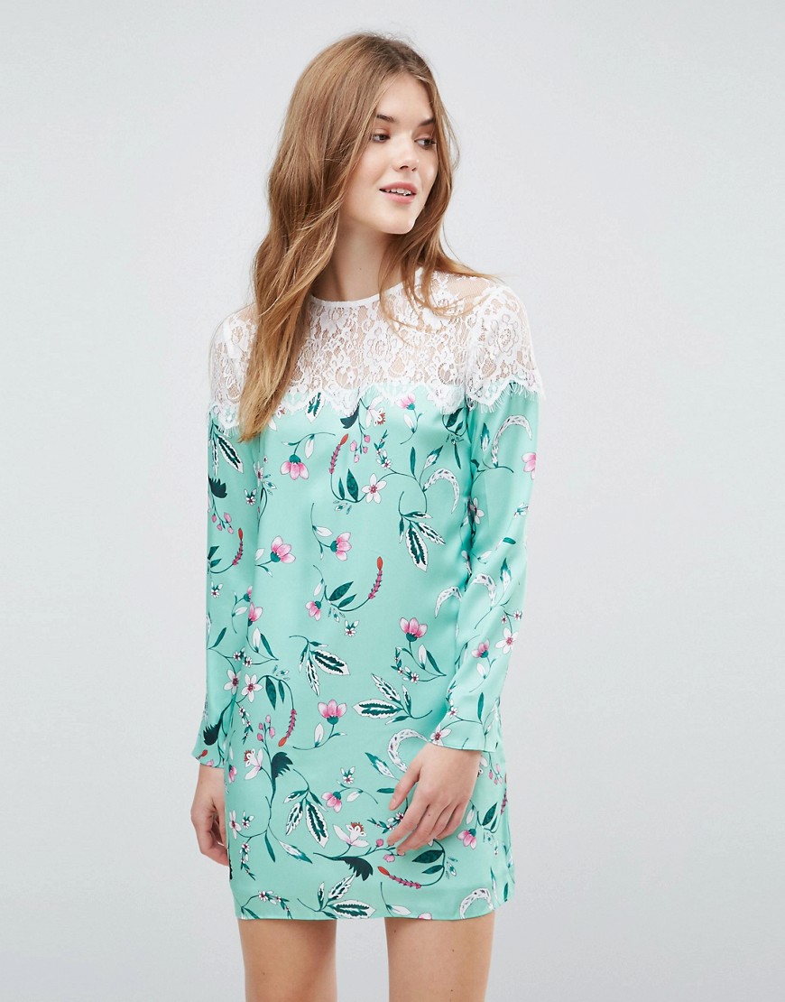 E.F.L.A Lace Panel Smock Dress In Floral
