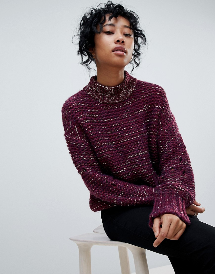 Pieces Mixed Yarn Chuink Roll Neck Jumper - Port royale