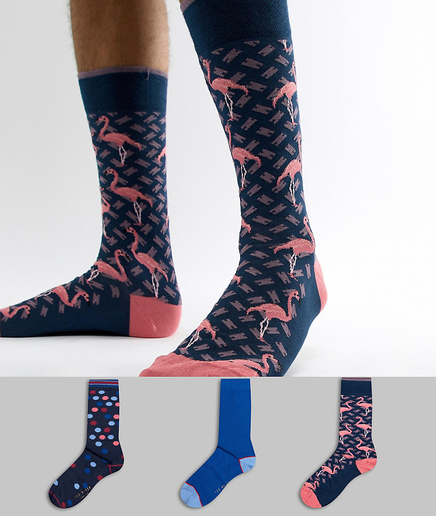 Ted Baker Socks Gift Set 3 Pack with Flamingo & Spot - Multi