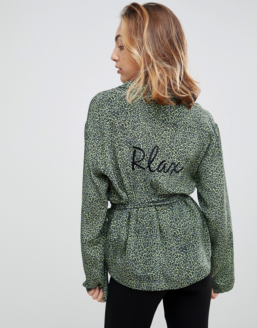 To Be Adored Bibiana Silk Leopard Print Emroidered Neck Belt Pyjama Shirt - Multi