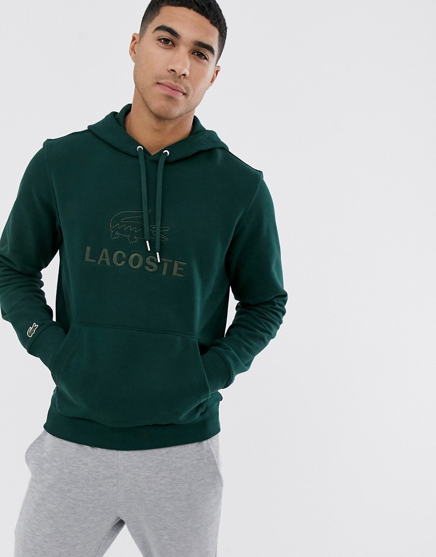 Lacoste large croc embroidered logo hoodie in green