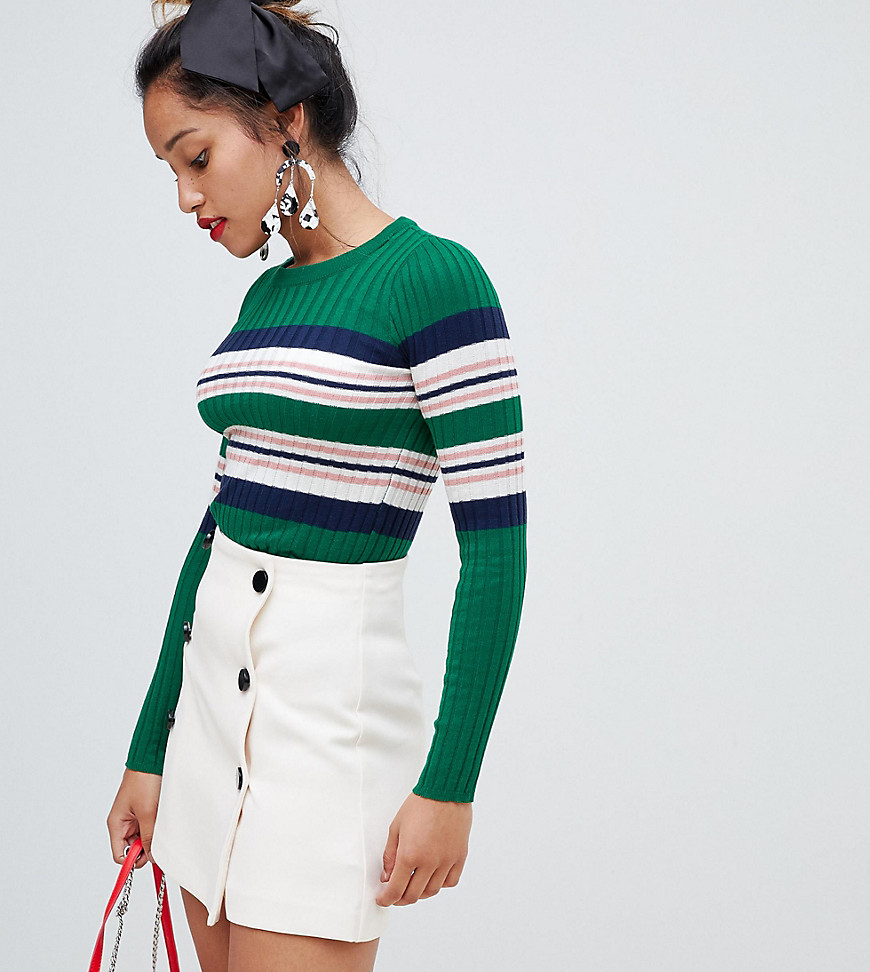 New Look Petite knitted stripe top in green