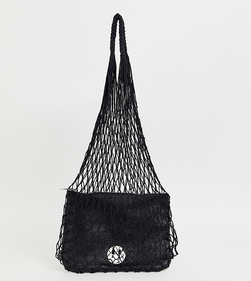 Hill and Friends Happy string shopper with leather pouch in black