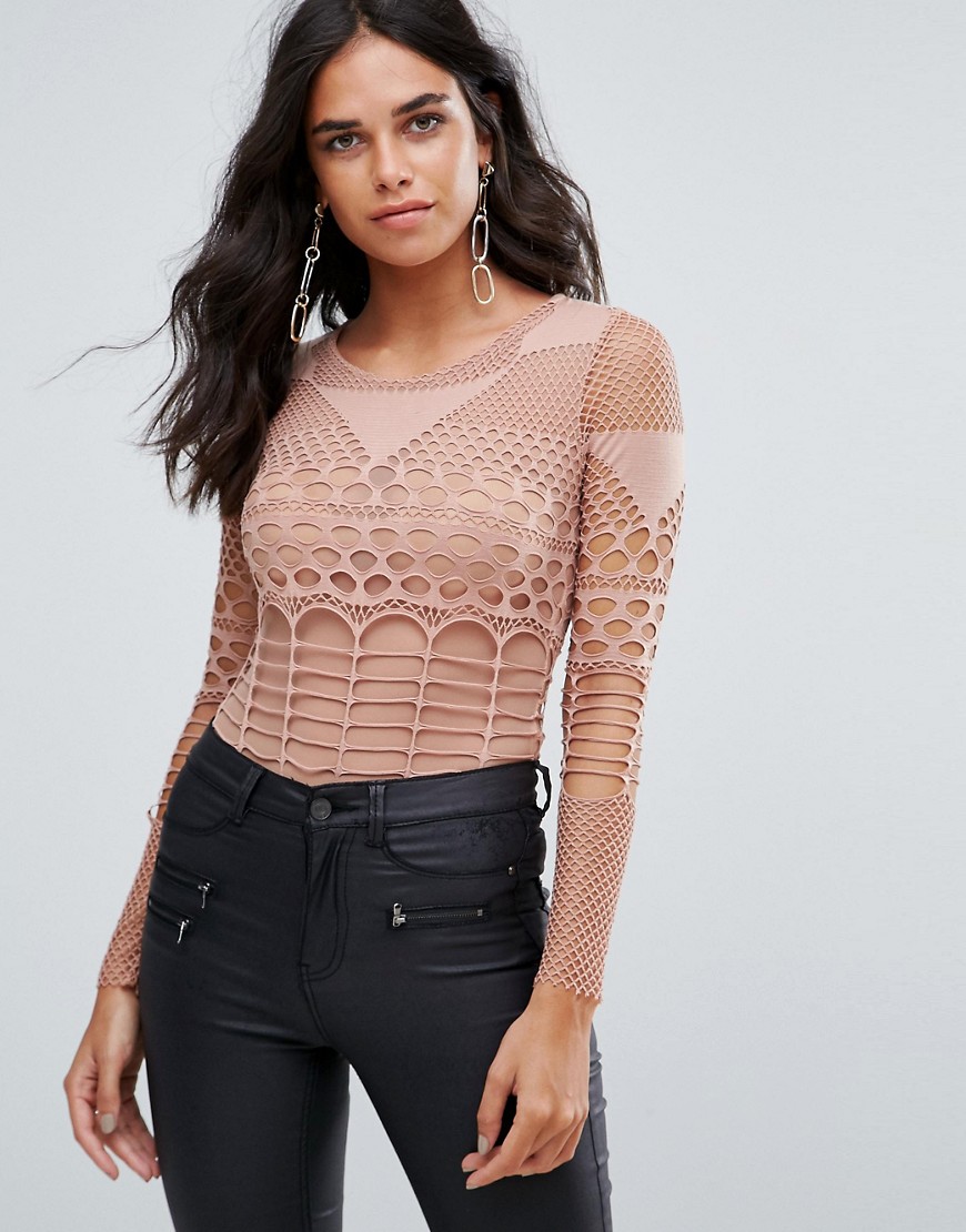 Forever Unique Cut Out Longsleeve Body - Nude