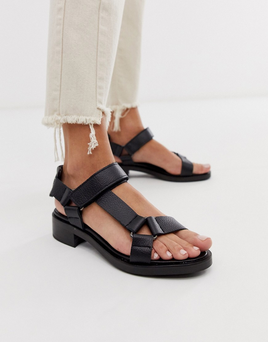 ASOS WHITE Bluebell leather sporty sandals in black