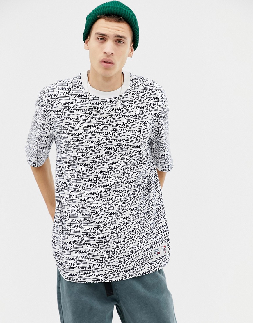 Tommy Jeans oversized signature print t-shirt in white