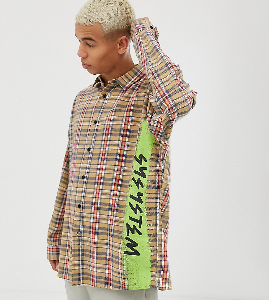 COLLUSION oversized drop shoulder check shirt with graffiti print