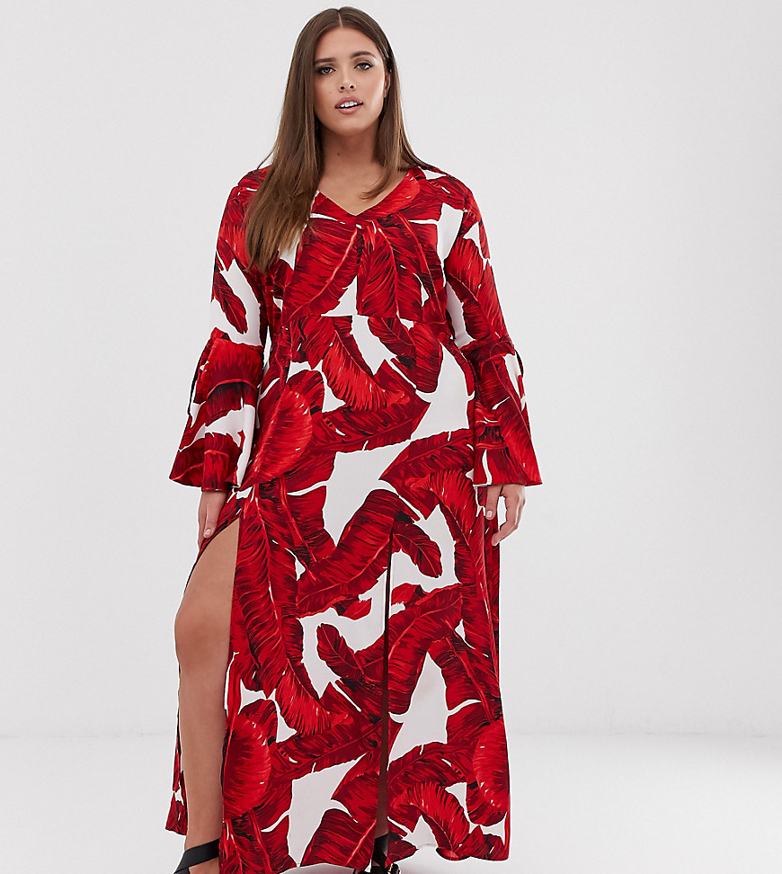 AX Paris palm print maxi with fluted sleeve