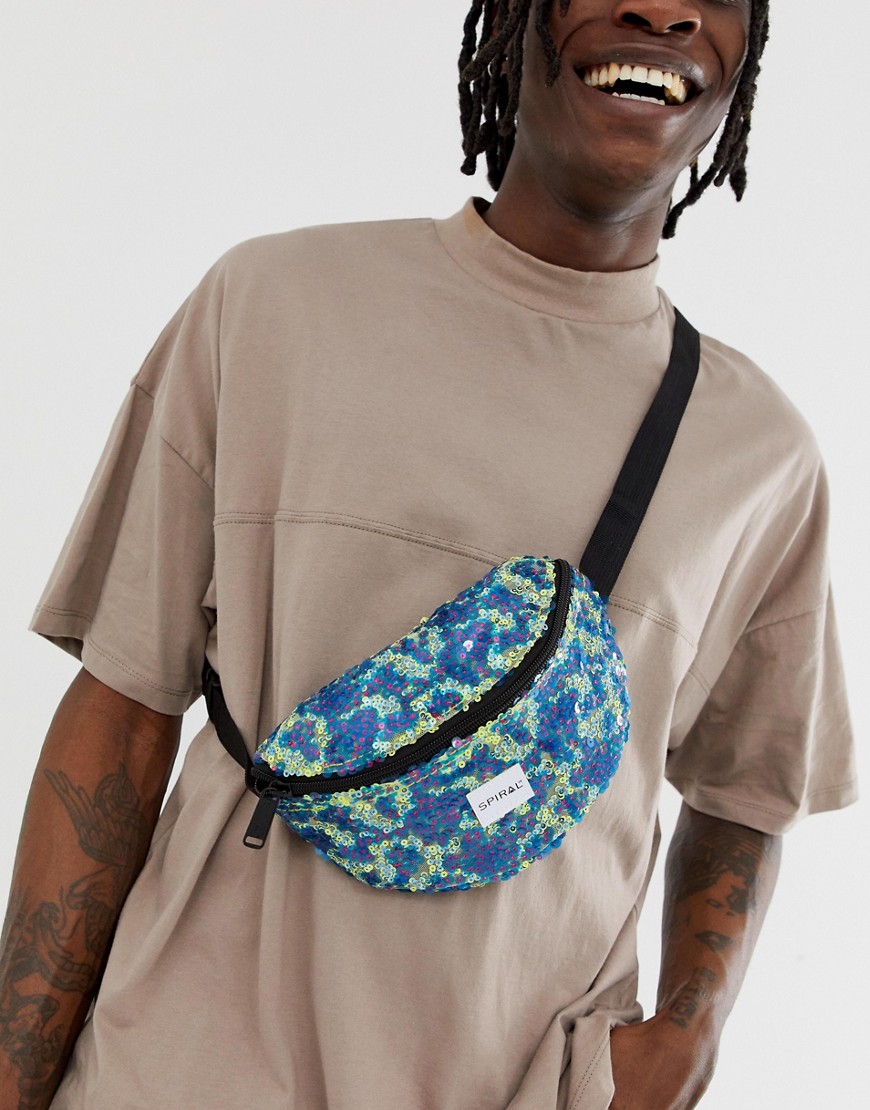 Spiral Platinum bum bag with reef design sequins
