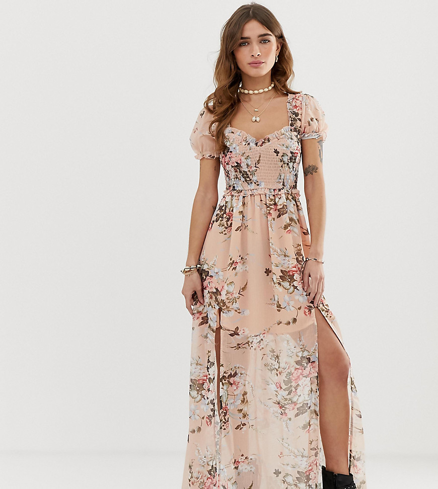 Sisters Of The Tribe Petite ruched top maxi dress in floral