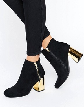 Image result for New Look Suedette Heeled Ankle Boot with Metal Block Heel
