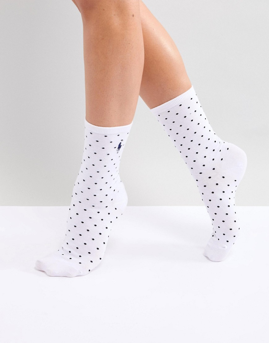 Polo Ralph Lauren Polka Dot Logo Ankle Socks - White