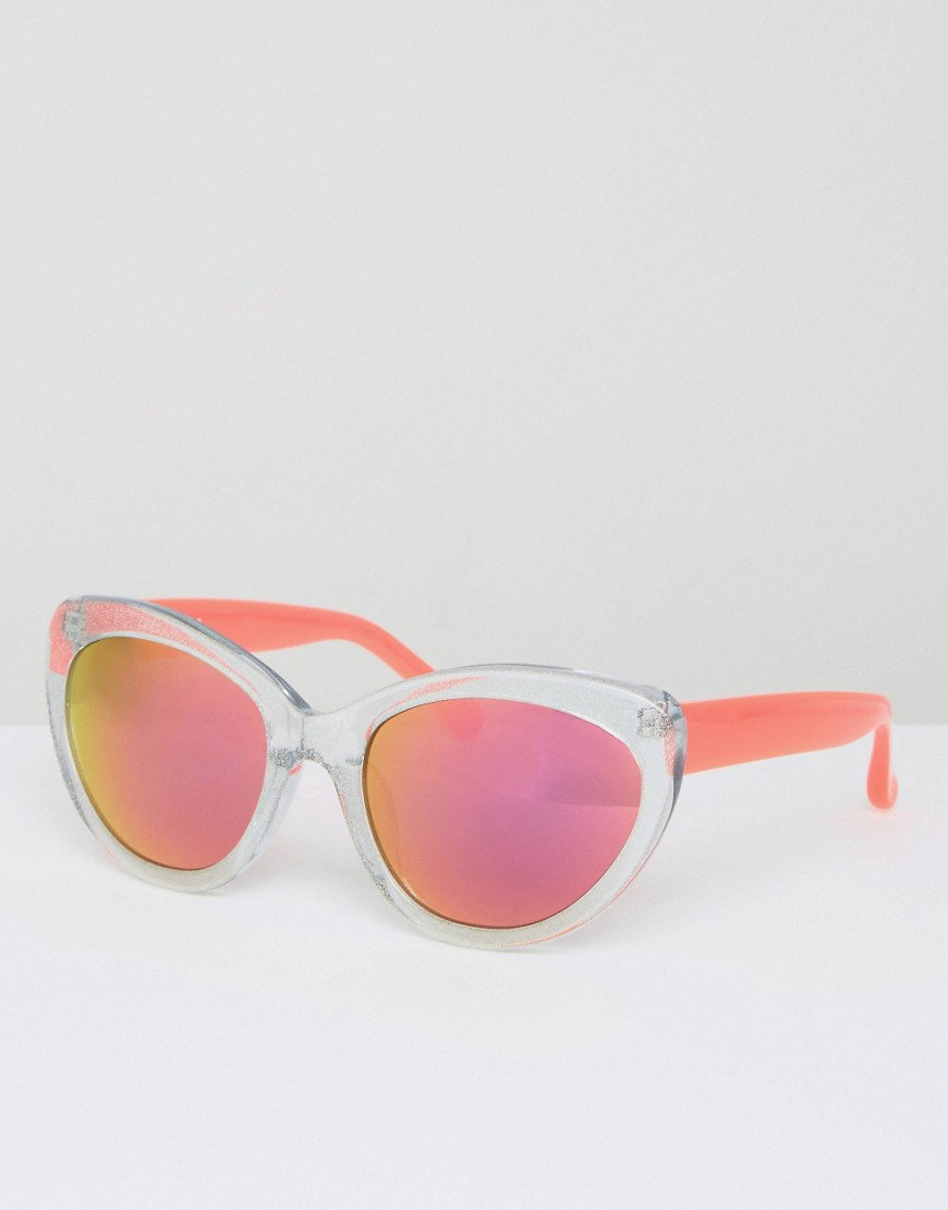 Markus Lupfer Blue Glitter Sunglasses With Neon Pink Colored Lens, $155.0