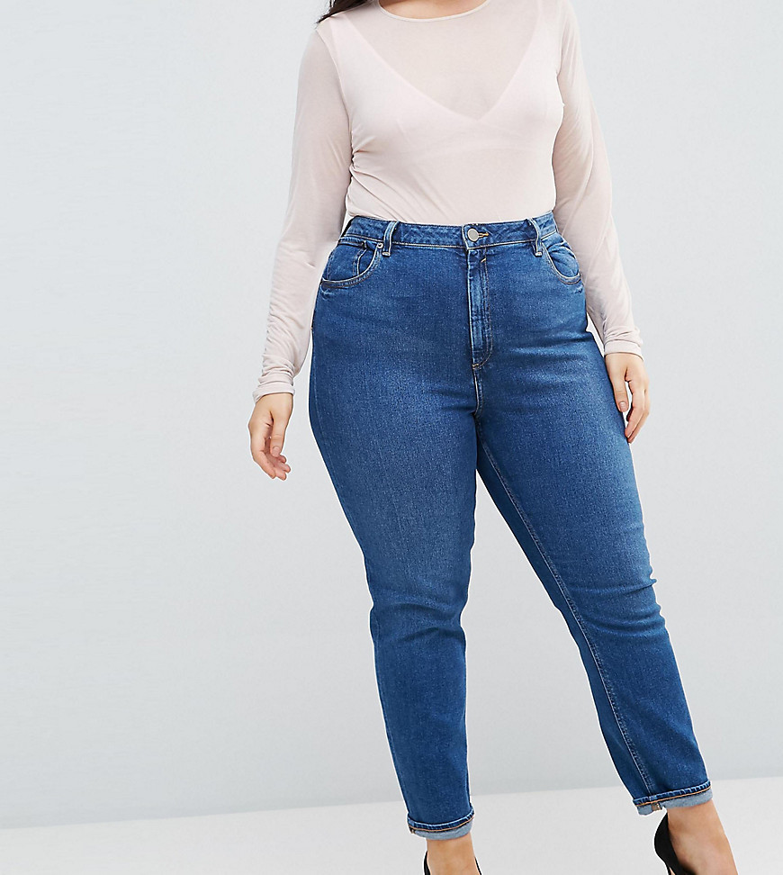ASOS DESIGN Curve Farleigh high waist slim mom jeans in rich blue