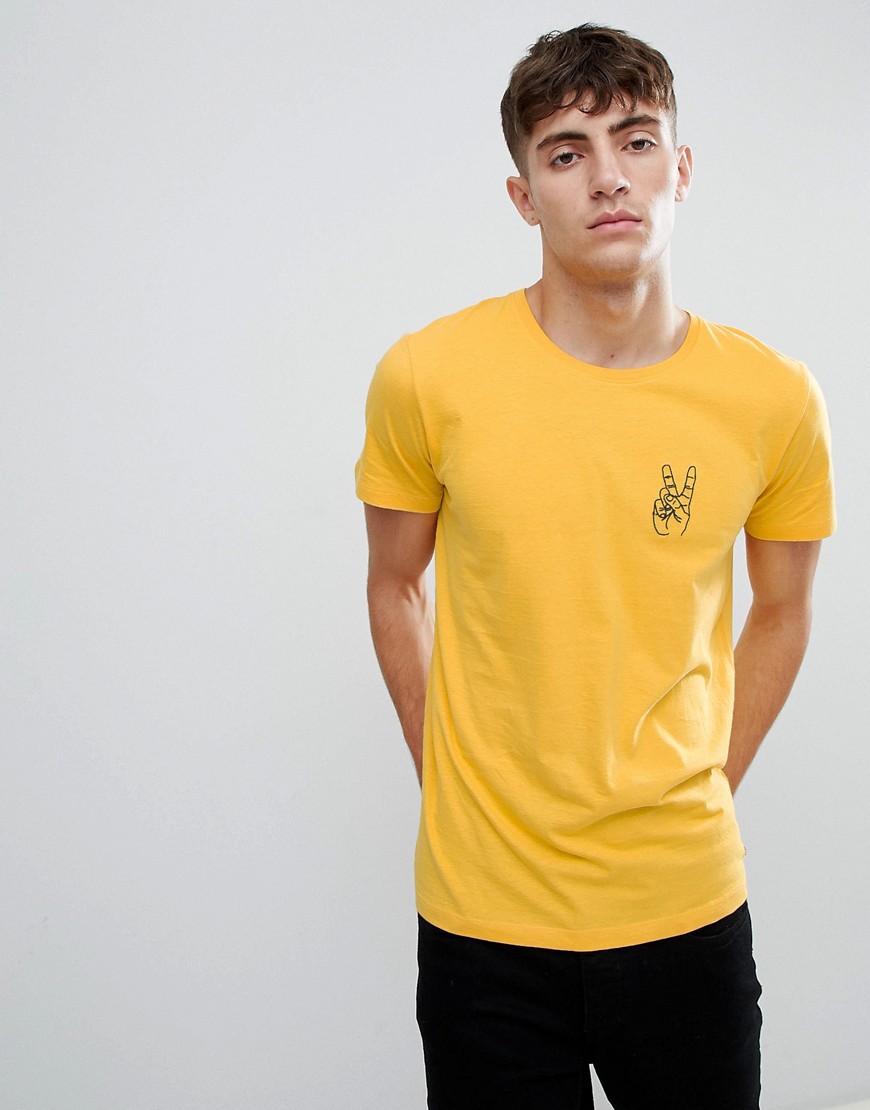 Esprit T-Shirt With Peace Embroidery - Yellow