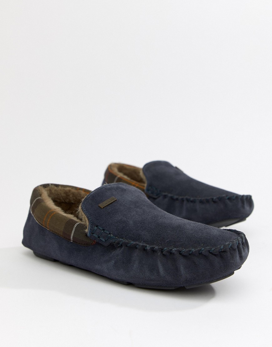 Barbour Monty faux fur lined slippers in navy - Navy