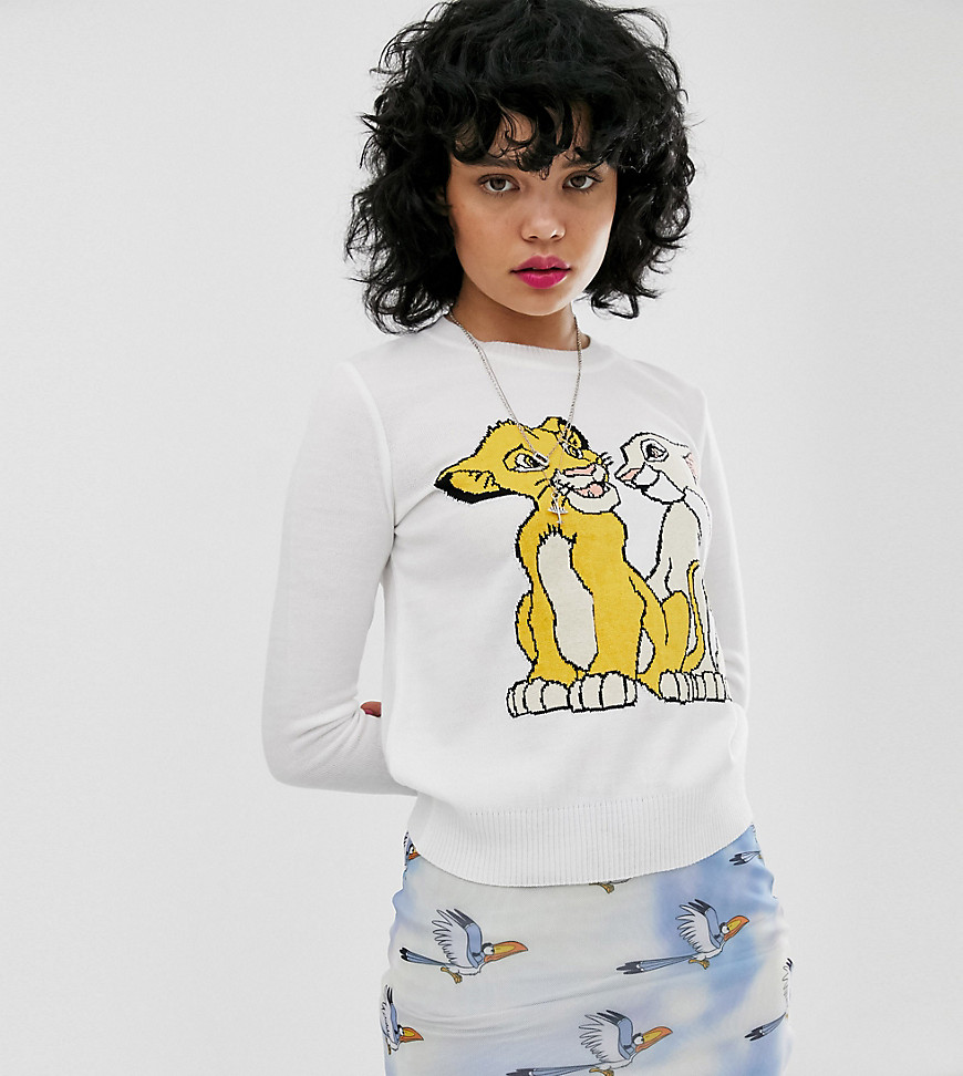 Asos Design Disney The Lion King X  Knitted Sweater With Simba And Nala-white