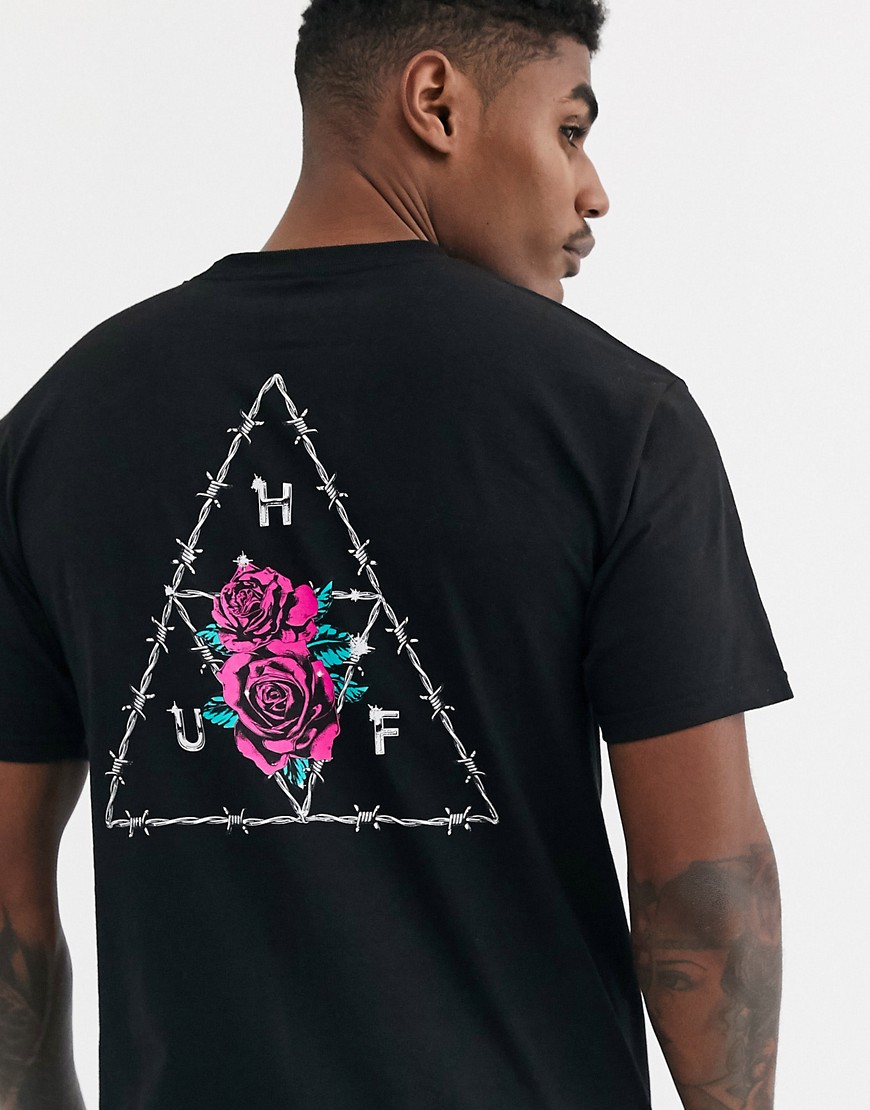 HUF Dystopia Triple Triangle t-shirt with floral back print in black