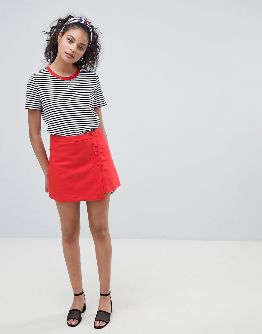 Pimkie Tailored Button Front Mini Skirt - Red