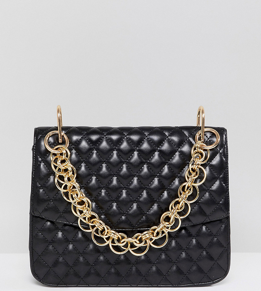 My Accessories London black quilted shoulder statement bag with gold link chain handle