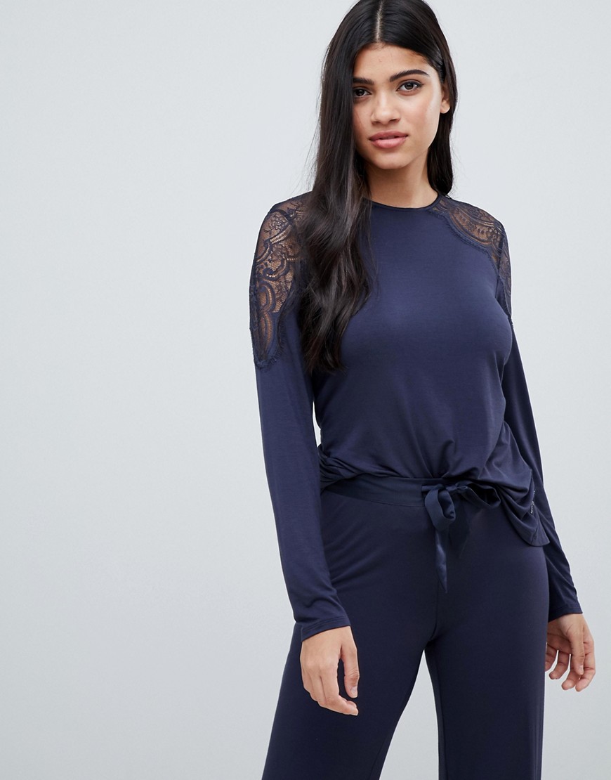 B By Ted Baker Signature Jersey & Lace Long Sleeve Top