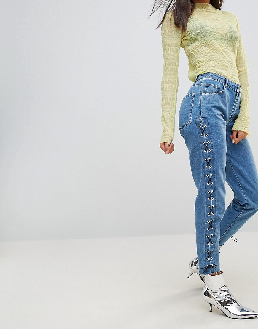 Chorus Lace Up Side Mom Jeans